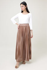 SATIN PLEATED MAXI SKIRT-BRONZE
