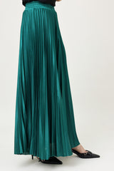 SATIN PLEATED MAXI SKIRT-GREEN