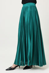 SATIN PLEATED MAXI SKIRT-GREEN