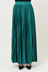 SATIN PLEATED MAXI SKIRT-GREEN
