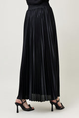 SATIN PLEATED MAXI SKIRT-BLACK