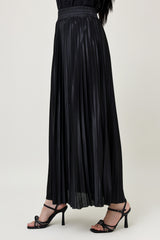 SATIN PLEATED MAXI SKIRT-BLACK