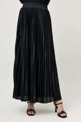 SATIN PLEATED MAXI SKIRT-BLACK
