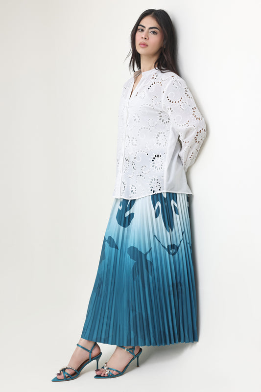 OMBRE PLEATED SKIRT-EMERALD