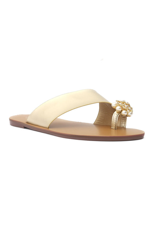 PEARL THONG SLIPPERS-GOLD