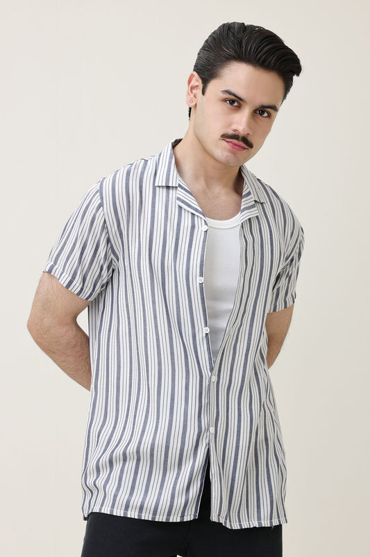 STRIPEHAVEN RESORT SHIRT-D-GRY/WHT
