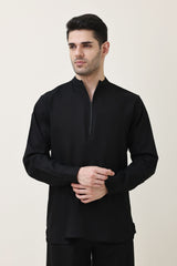 AURA LINEN BLEND CO-ORD SET-BLACK