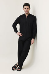 AURA LINEN BLEND CO-ORD SET-BLACK