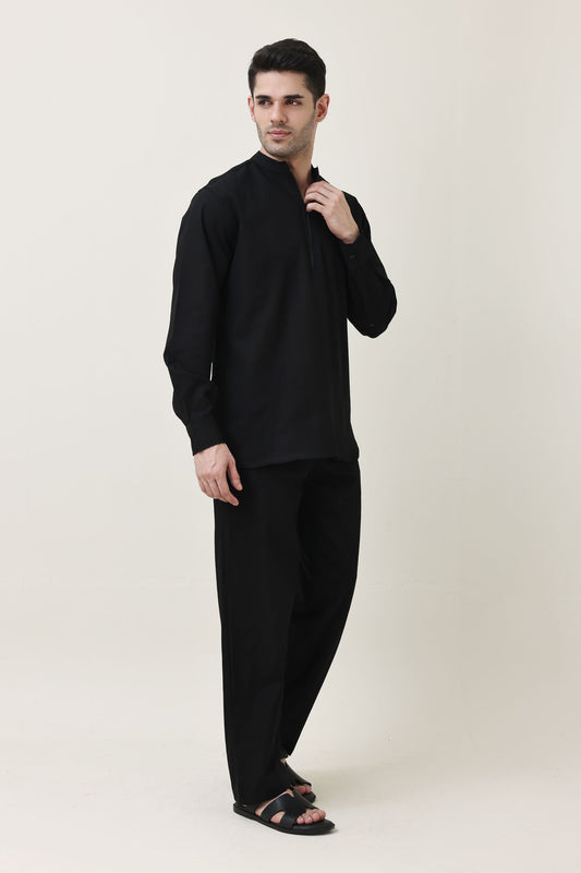 AURA LINEN BLEND CO-ORD SET-BLACK