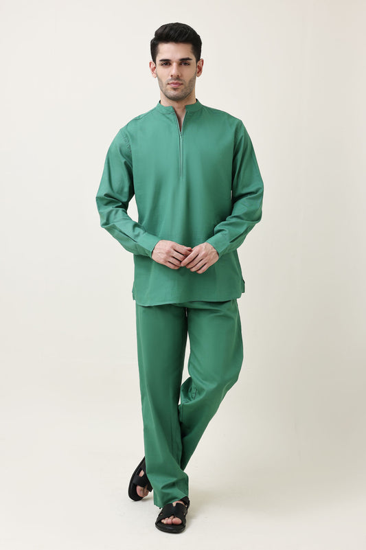 AURA LINEN BLEND CO-ORD SET-GREEN