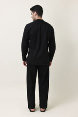 AURA LINEN BLEND CO-ORD SET-BLACK