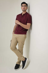RIB COLLAR KNIT POLO-BURGUNDY