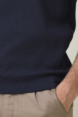 RIB COLLAR KNIT POLO-NAVY