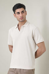 RIB COLLAR KNIT POLO-KHAKI