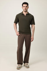 RIB COLLAR KNIT POLO-OLIVE