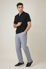 RIB COLLAR KNIT POLO-BLACK