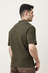 RIB COLLAR KNIT POLO-OLIVE