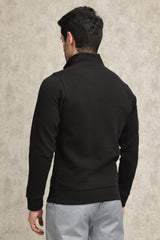 PREMIUM TEXTURED HALF-ZIP SWEATSHIRT-BLACK