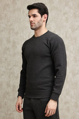 LIGHT GREY WAFFLE-KNIT CREW SWEATSHIRT-CHARCOAL