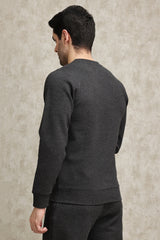 LIGHT GREY WAFFLE-KNIT CREW SWEATSHIRT-CHARCOAL