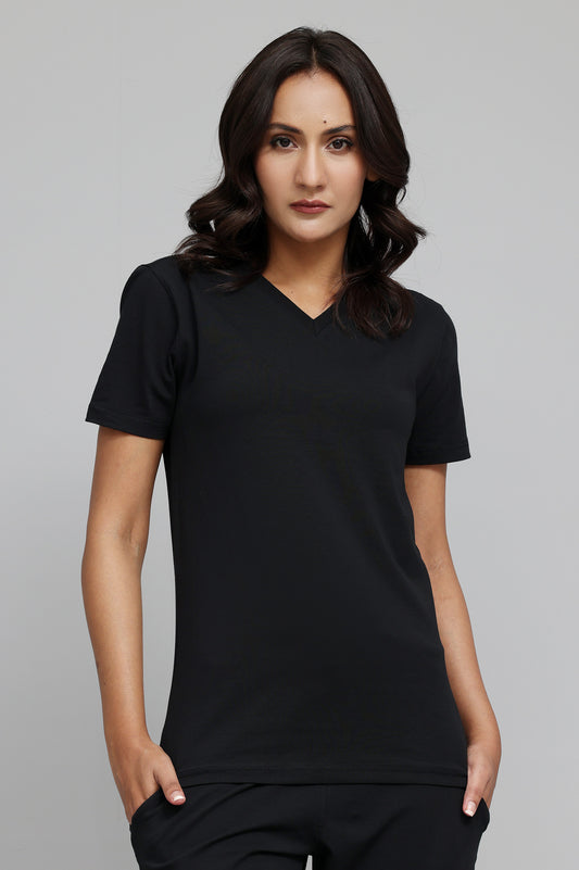 SOFT TOUCH V-NECK EVERYDAY TOP-BLACK