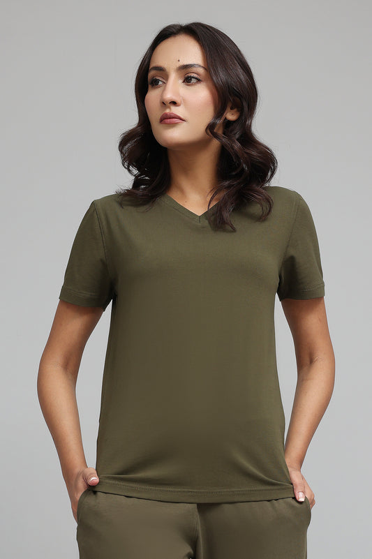 SOFT TOUCH V-NECK EVERYDAY TOP-OLIVE