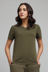SOFT TOUCH V-NECK EVERYDAY TOP-OLIVE