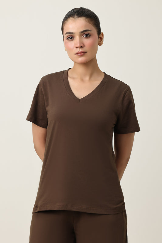 SOFT TOUCH V-NECK EVERYDAY TOP-COFFEE