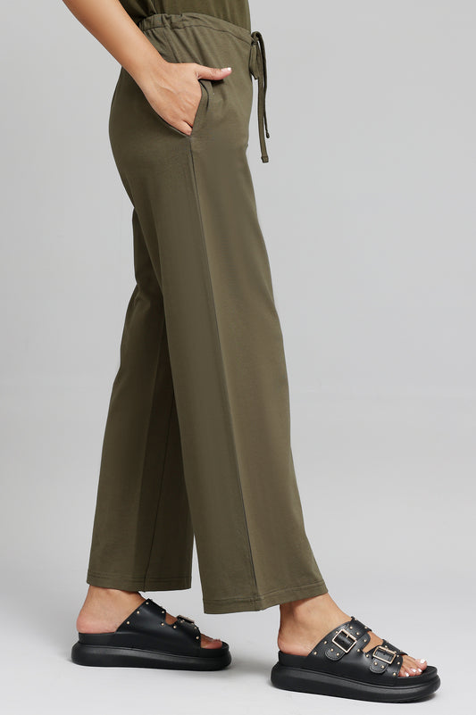 HIGH-STRETCH RELAXED FITNESS TROUSERS-OLIVE
