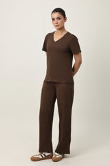 HIGH-STRETCH RELAXED FITNESS TROUSERS-COFFEE