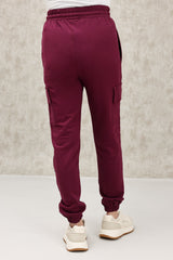 ELASTICATED CARGO TROUSER WITH DRAWSTRING WAIST-BURGANDY