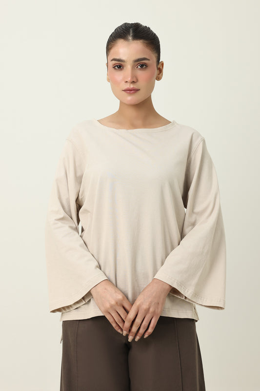 CLOUD CUT SHOULDER TOP-BEIGE
