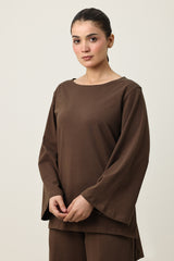 CLOUD CUT SHOULDER TOP-COFFEE