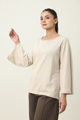 CLOUD CUT SHOULDER TOP-BEIGE
