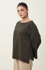 CLOUD CUT SHOULDER TOP-OLIVE