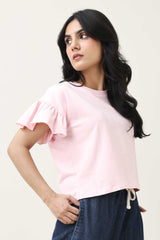 RUFFLE SLEEVE TEE-PINK