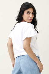 RUFFLE SLEEVE TEE-WHITE