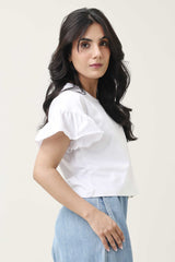 RUFFLE SLEEVE TEE-WHITE