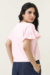 RUFFLE SLEEVE TEE-PINK