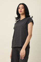 CALM EASE CASUAL TOP-CHARCOAL