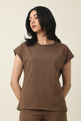 CALM EASE CASUAL TOP-CHOCOLATE