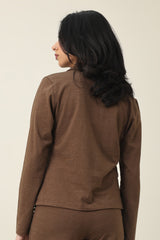 MODERN V-NECK COLLAR TOP-CHOCOLATE