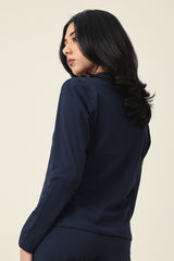 MODERN V-NECK COLLAR TOP-NAVY