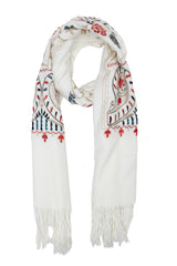 VIBRANT FLORAL EMBROIDERY SCARF-WHITE