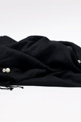 PEARL ACCENT FRINGE SCARF-BLACK