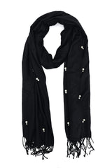 PEARL ACCENT FRINGE SCARF-BLACK