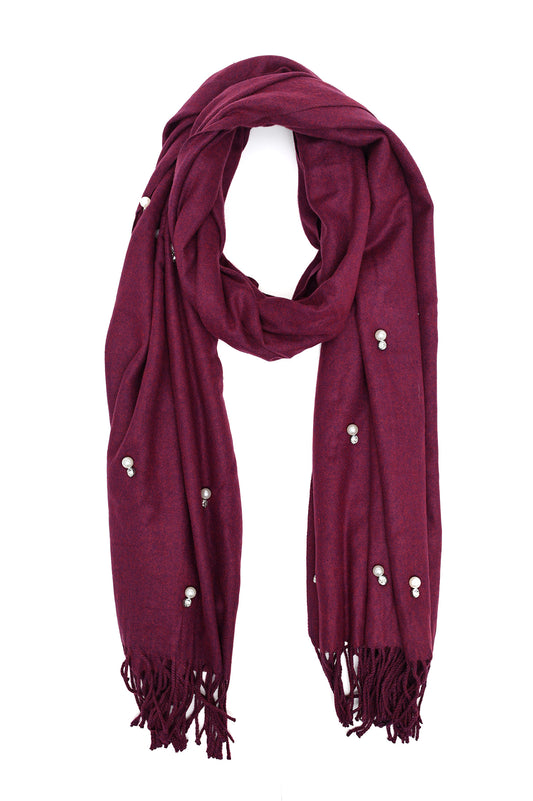 PEARL ACCENT FRINGE SCARF