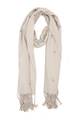 PEARL ACCENT FRINGE SCARF-BEIGE