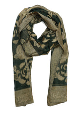 JACQUARD BLOOM SCARF-DK/GRN