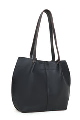 FAUX LEATHER TOTE AND POUCH DUO-BLACK